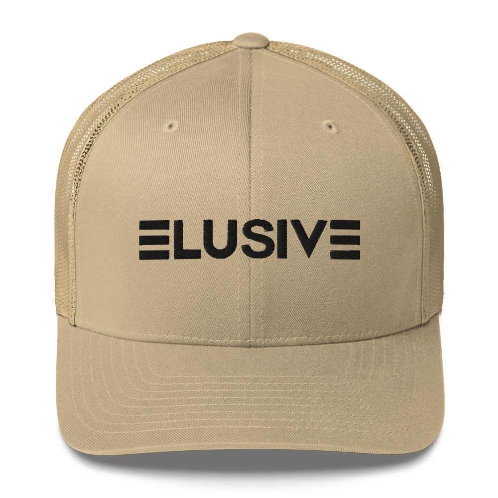 Elusive Black Letters Trucker Cap